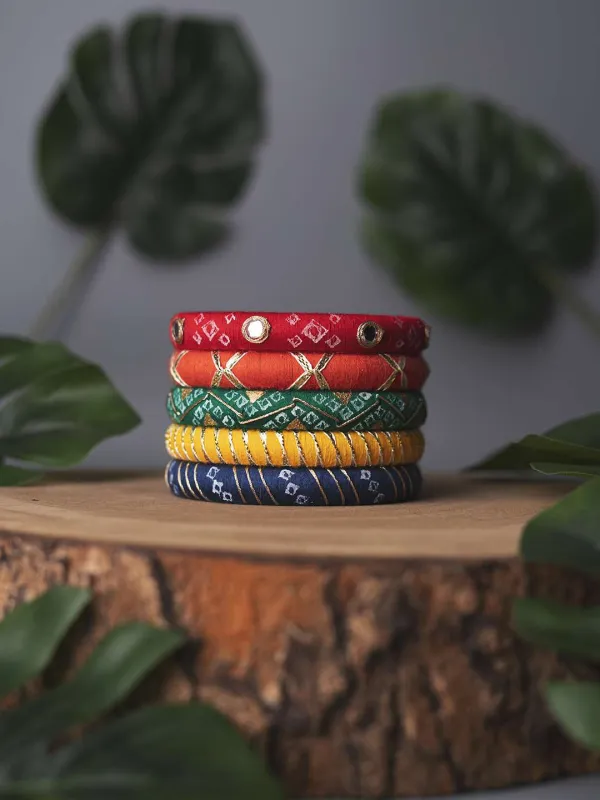 Adra Mix and Match Mirrorwork Bangles - Vibrant Multicolours